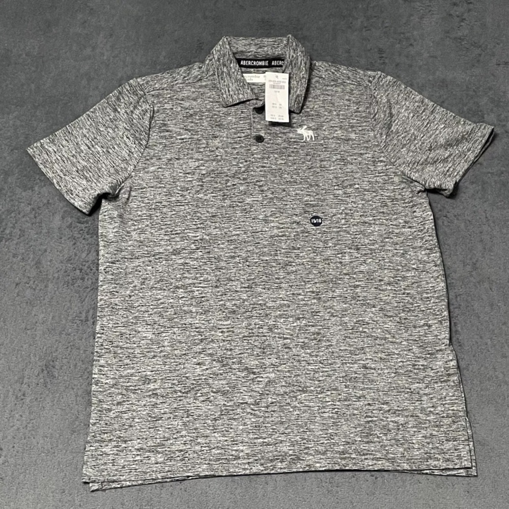 Abercrombie Kids Polo Shirt 15/16 Dark Gray Heather Iconic Logo Classic NEW